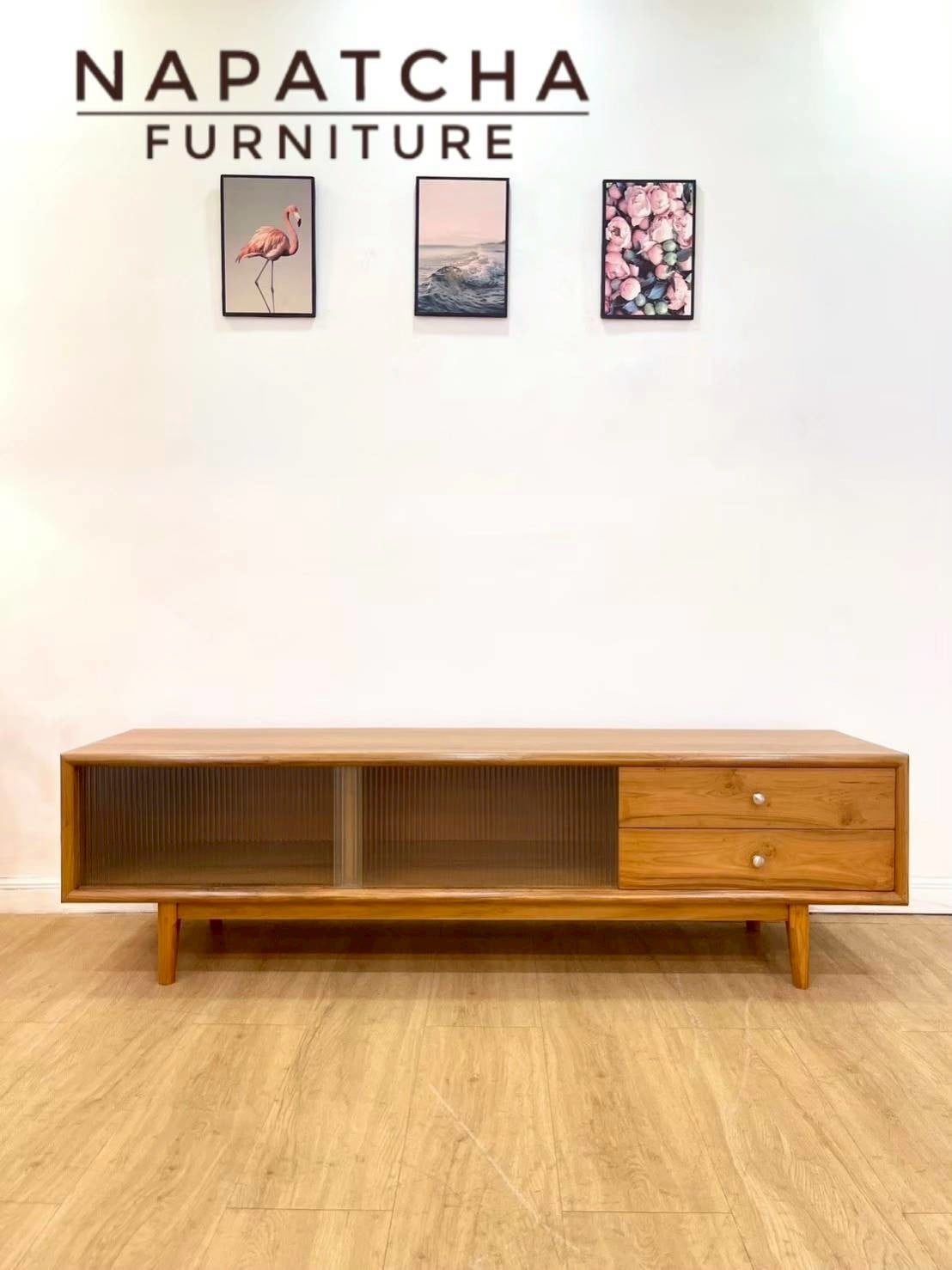 ตู้วางทีวีไม้สักแท้ NAPATCHA FURNITURE รุ่นลูกฟูกกระจก ไม้สักแท้ ขนาด 180X45X50 ซม. สีไม้สักธรรมชาติ_10